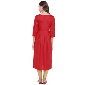Red embroidered rayon ethnic-kurtis 3