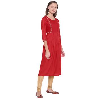 Red embroidered rayon ethnic-kurtis 5