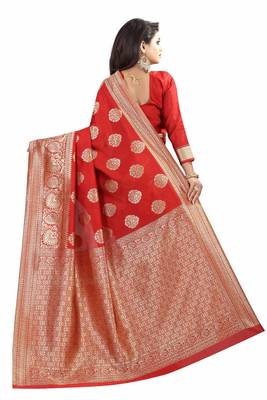 Red woven banarasi silk saree with blouse 3