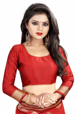Red woven banarasi silk saree with blouse 4