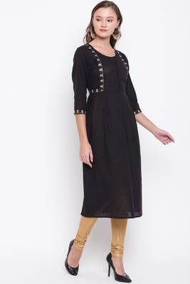 Black embroidered cotton cotton-kurtis 4