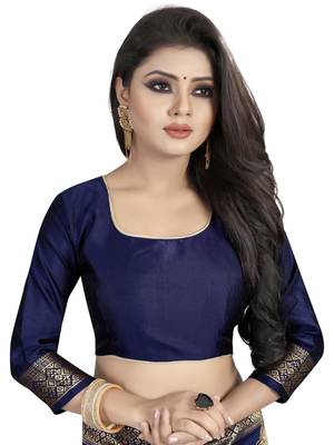 Navy blue woven banarasi silk saree with blouse 4