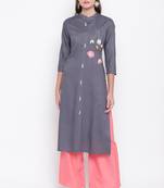 Grey embroidered rayon ethnic-kurtis