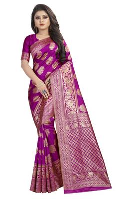 Pink woven banarasi silk saree with blouse 1