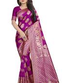Pink woven banarasi silk saree with blouse