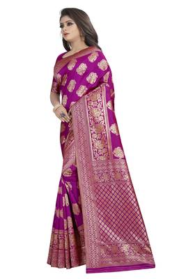 Pink woven banarasi silk saree with blouse 2