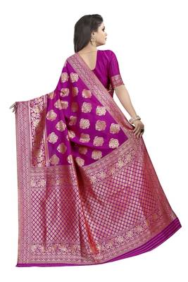 Pink woven banarasi silk saree with blouse 3