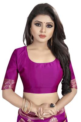 Pink woven banarasi silk saree with blouse 4