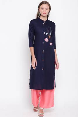 Dark blue embroidered rayon ethnic-kurtis 1