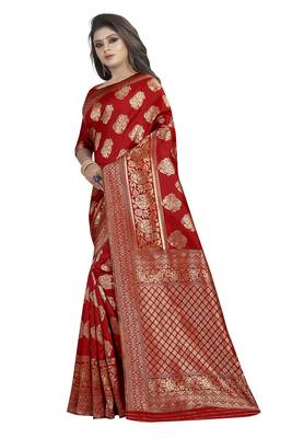Red woven banarasi silk saree with blouse 2