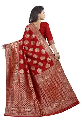 Red woven banarasi silk saree with blouse 3