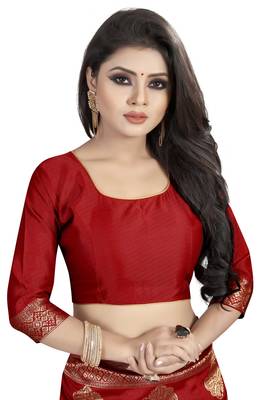 Red woven banarasi silk saree with blouse 4