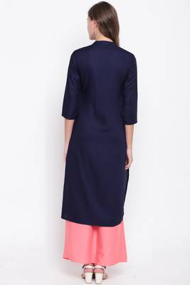 Dark blue embroidered rayon ethnic-kurtis 3
