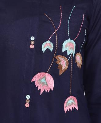 Dark blue embroidered rayon ethnic-kurtis 6