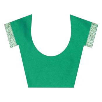 Green woven banarasi silk saree with blouse 5