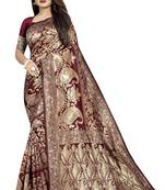 Maroon woven banarasi silk saree with blouse