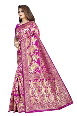 Pink woven banarasi silk saree with blouse 2
