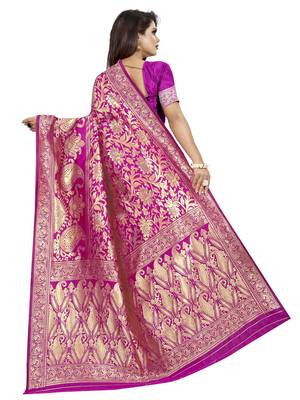 Pink woven banarasi silk saree with blouse 4