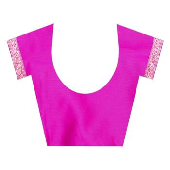 Pink woven banarasi silk saree with blouse 5