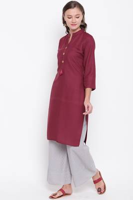 Wine plain rayon ethnic-kurtis 6