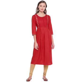 Red embroidered rayon ethnic-kurtis 2