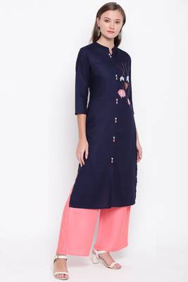 Dark blue embroidered rayon ethnic-kurtis 8