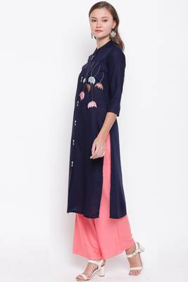 Dark blue embroidered rayon ethnic-kurtis 9