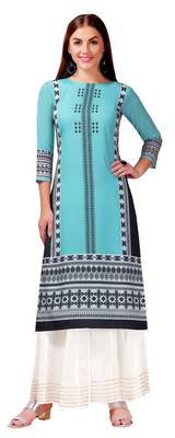 Sky-blue printed crepe kurtas-and-kurtis 2