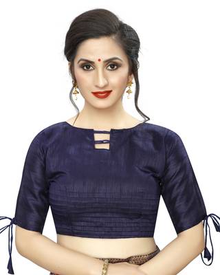 Orange plain art silk saree with blouse 4