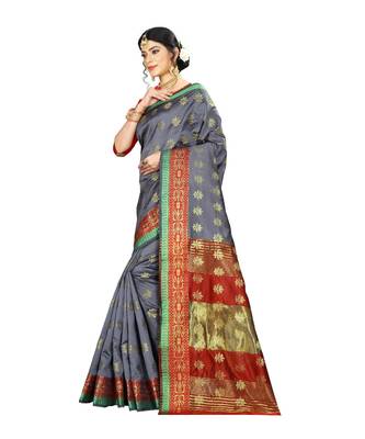 Women   s grey Pure Banarasi silk Designer Saree with Wovan Design 2