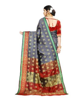Women   s grey Pure Banarasi silk Designer Saree with Wovan Design 3