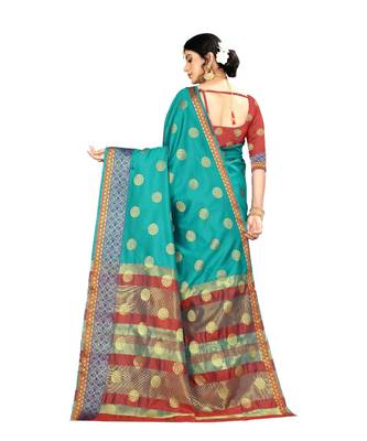 Women   s turquoise Pure Banarasi silk Designer Saree with Wovan Design 3