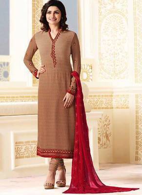 Light-brown embroidered georgette salwar 1