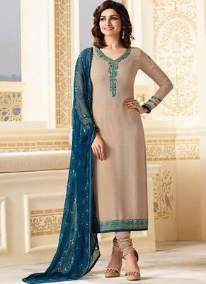 Beige embroidered georgette salwar 1