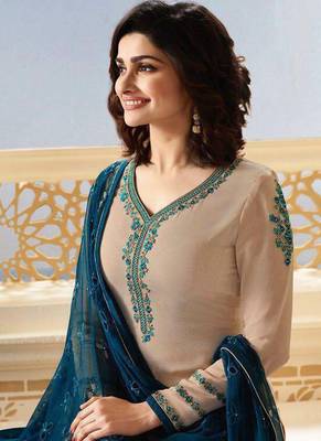 Beige embroidered georgette salwar 2