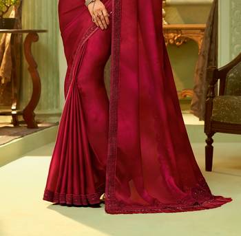 Maroon embroidered satin saree with blouse 2