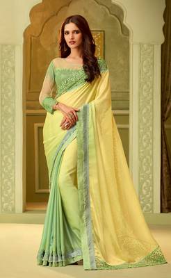 Multicolor embroidered satin saree with blouse 1