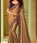 Beige embroidered satin saree with blouse