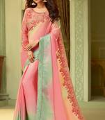 Pink embroidered satin saree with blouse