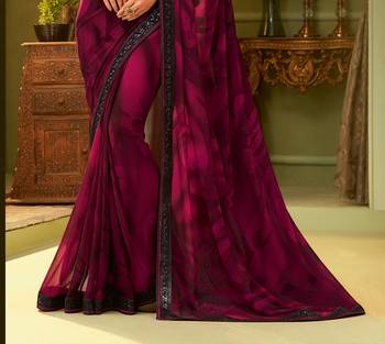 Purple embroidered satin saree with blouse 2