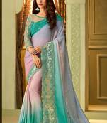 Multicolor embroidered satin saree with blouse