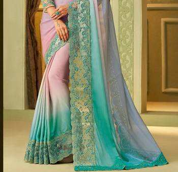 Multicolor embroidered satin saree with blouse 2