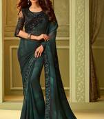 Green embroidered satin saree with blouse