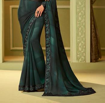 Green embroidered satin saree with blouse 2