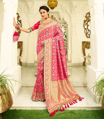 Pink Embroidered Banarasi Silk Saree With Blouse 1