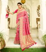 Pink Embroidered Banarasi Silk Saree With Blouse
