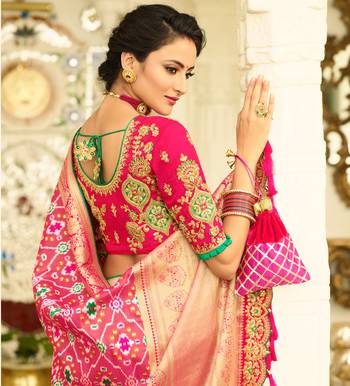 Pink Embroidered Banarasi Silk Saree With Blouse 3