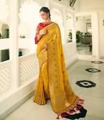 Mustard Embroidered Banarasi Silk Saree With Blouse