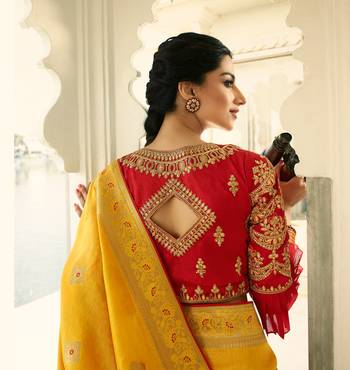 Mustard Embroidered Banarasi Silk Saree With Blouse 2