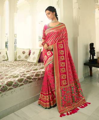 Pink Embroidered Banarasi Silk Saree With Blouse 1